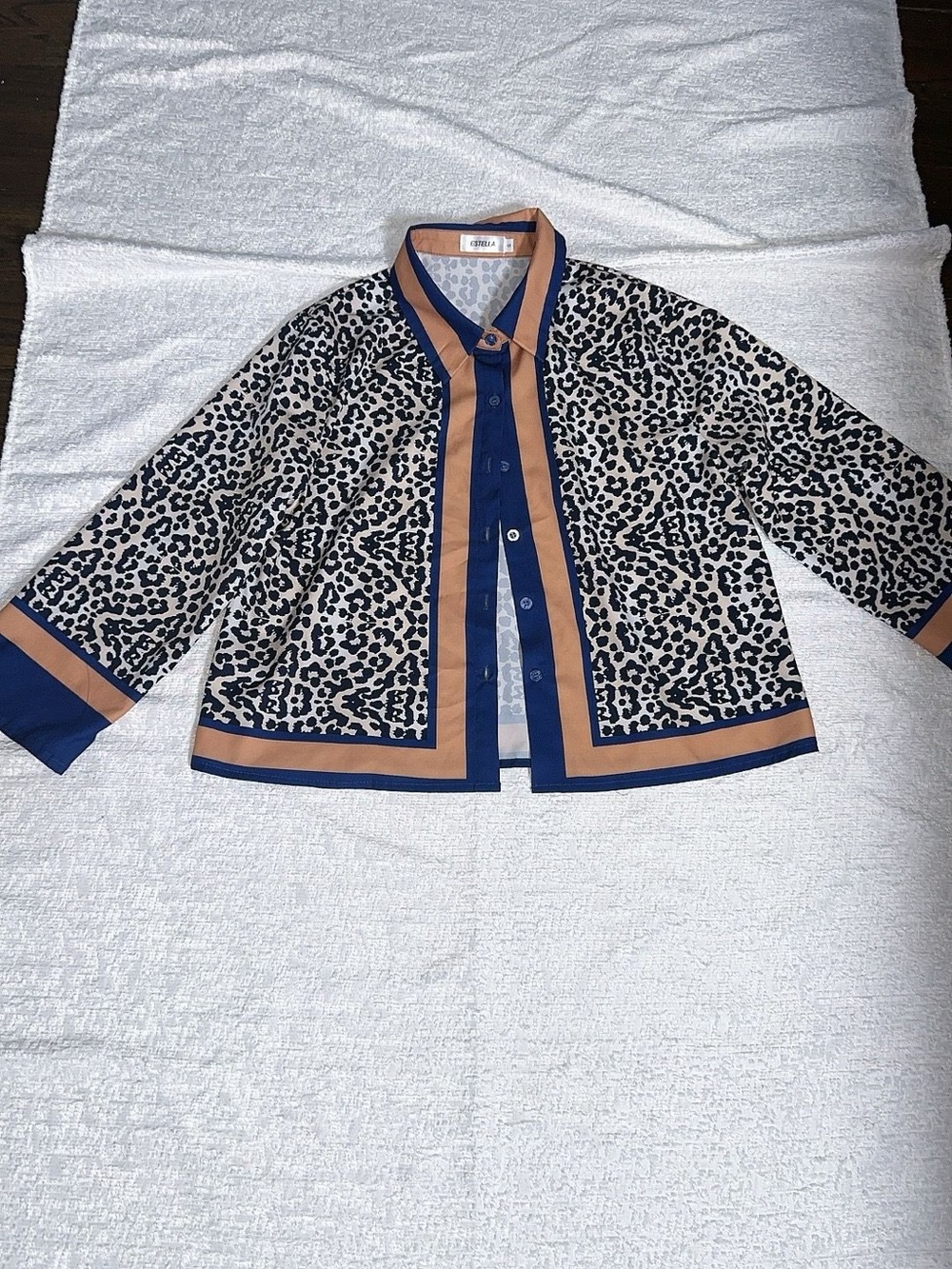 Leopard Print Border Button-Up  in Navy & Tan